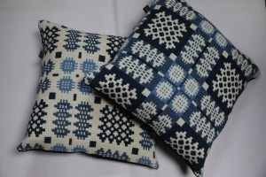 Navy Blue & Ecru Caernarfon cushions with Velvet Backs CZV65